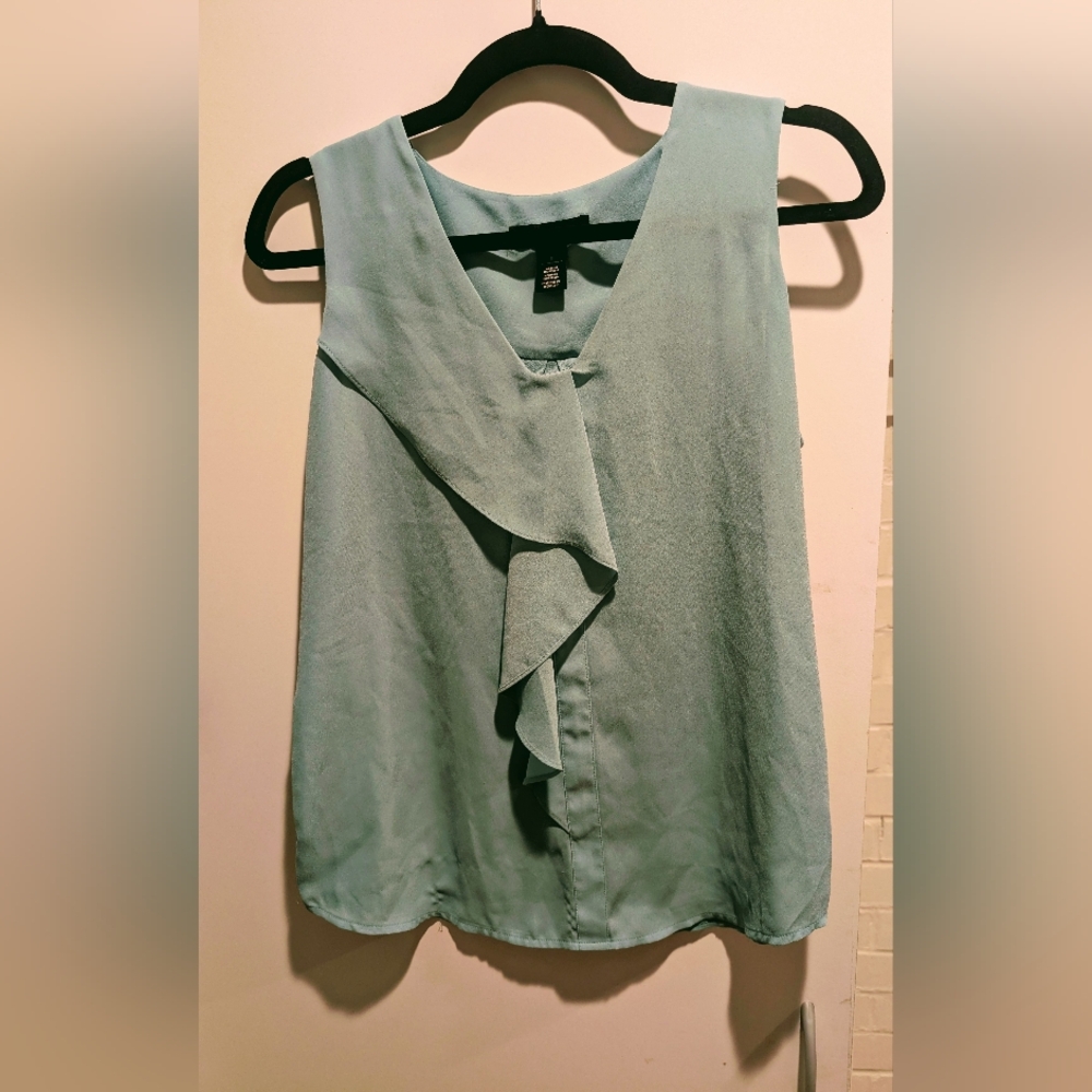White House Black Market Sleeveless Ruffle Blouse -Pale Blue/Green Color.